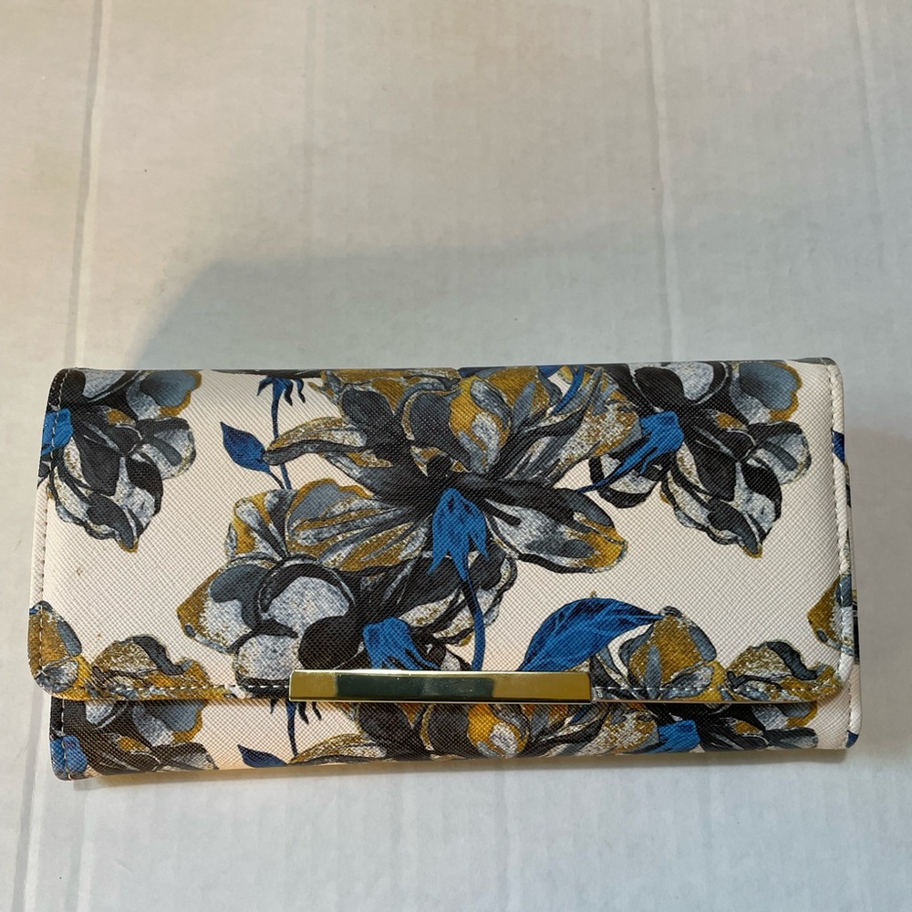 Kim Rogers Blue and Gold Wallet with Artistic Floral Design (GC)